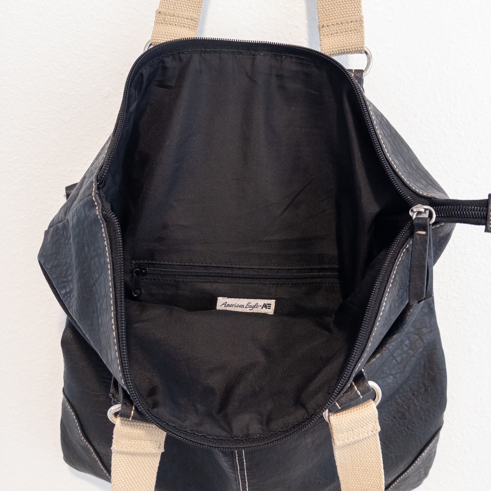American Eagle Tote Bag Womens OS Black Faux Leather Slouchy Hobo Shoulder Bag - Picture 10 of 13